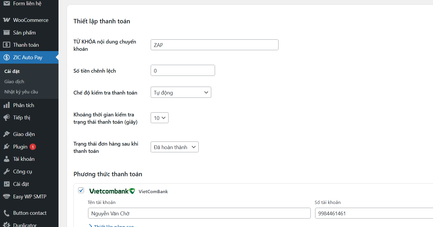 Thiết lập thanh toán trên website